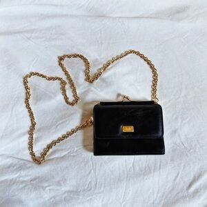 Celine Paris Vintage Leather Wallet on Chain Navy Blue Gold Trifold Kisslock
